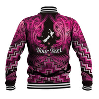 Personalised Aotearoa Matariki Baseball Jacket Pink Fern Maori Poutama