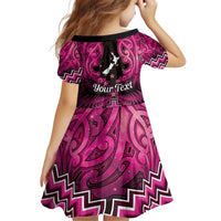 Personalised Aotearoa Matariki Kid Short Sleeve Dress Pink Fern Maori Poutama LT01 - Polynesian Pride