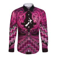 Personalised Aotearoa Matariki Long Sleeve Button Shirt Pink Fern Maori Poutama