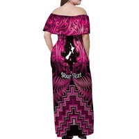 Personalised Aotearoa Matariki Off Shoulder Maxi Dress Pink Fern Maori Poutama