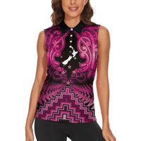 Personalised Aotearoa Matariki Women Sleeveless Polo Shirt Pink Fern Maori Poutama