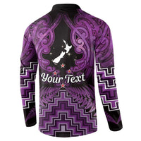 Personalised Aotearoa Matariki Button Sweatshirt Purple Fern Maori Poutama