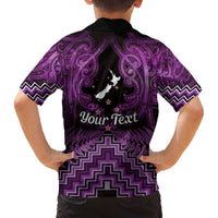 Personalised Aotearoa Matariki Family Matching Off The Shoulder Long Sleeve Dress and Hawaiian Shirt Purple Fern Maori Poutama LT01 - Polynesian Pride