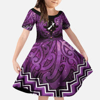 Personalised Aotearoa Matariki Family Matching Off The Shoulder Long Sleeve Dress and Hawaiian Shirt Purple Fern Maori Poutama LT01 Daughter's Dress Purple - Polynesian Pride