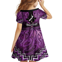 Personalised Aotearoa Matariki Family Matching Off The Shoulder Long Sleeve Dress and Hawaiian Shirt Purple Fern Maori Poutama LT01 - Polynesian Pride