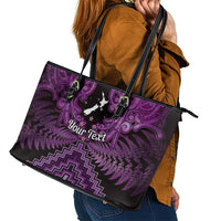 Personalised Aotearoa Matariki Leather Tote Bag Purple Fern Maori Poutama