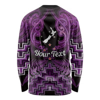 Personalised Aotearoa Matariki Long Sleeve Shirt Purple Fern Maori Poutama