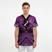 Personalised Aotearoa Matariki Scrub Top Purple Fern Maori Poutama - Polynesian Pride