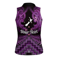 Personalised Aotearoa Matariki Women Sleeveless Polo Shirt Purple Fern Maori Poutama