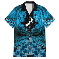 Personalised Aotearoa Matariki Family Matching Off Shoulder Short Dress and Hawaiian Shirt Turquoise Fern Maori Poutama