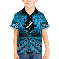 Personalised Aotearoa Matariki Kid Hawaiian Shirt Turquoise Fern Maori Poutama