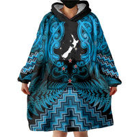 Personalised Aotearoa Matariki Wearable Blanket Hoodie Turquoise Fern Maori Poutama