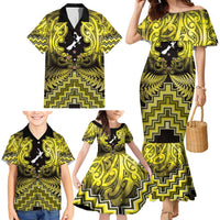 Personalised Aotearoa Matariki Family Matching Mermaid Dress and Hawaiian Shirt Yellow Fern Maori Poutama
