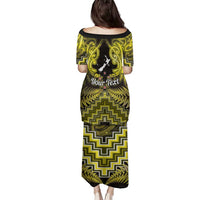 Personalised Aotearoa Matariki Family Matching Puletasi and Hawaiian Shirt Yellow Fern Maori Poutama