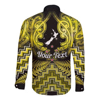 Personalised Aotearoa Matariki Long Sleeve Button Shirt Yellow Fern Maori Poutama