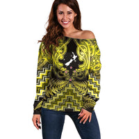 Personalised Aotearoa Matariki Off Shoulder Sweater Yellow Fern Maori Poutama