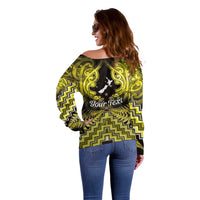 Personalised Aotearoa Matariki Off Shoulder Sweater Yellow Fern Maori Poutama