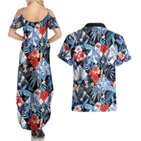 Hawaii Tropicana Blue Pattern Couples Matching Summer Maxi Dress and Hawaiian Shirt - Polynesian Pride