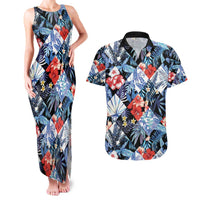 Hawaii Tropicana Blue Pattern Couples Matching Tank Maxi Dress and Hawaiian Shirt - Polynesian Pride
