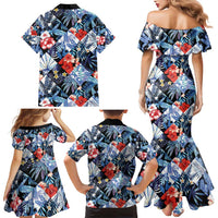 Hawaii Tropicana Blue Pattern Family Matching Mermaid Dress and Hawaiian Shirt - Polynesian Pride
