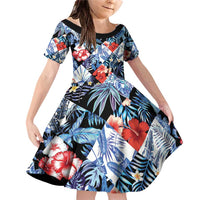 Hawaii Tropicana Blue Pattern Family Matching Off Shoulder Short Dress and Hawaiian Shirt - Polynesian Pride