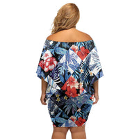 Hawaii Tropicana Blue Pattern Family Matching Off Shoulder Short Dress and Hawaiian Shirt - Polynesian Pride