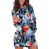 Hawaii Tropicana Blue Pattern Hoodie Dress - Polynesian Pride