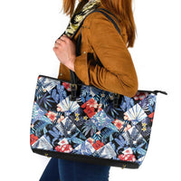 Hawaii Tropicana Blue Pattern Leather Tote Bag LT01 Blue - Polynesian Pride