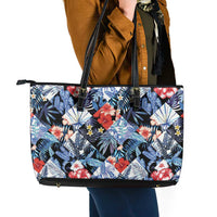 Hawaii Tropicana Blue Pattern Leather Tote Bag LT01 - Polynesian Pride