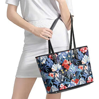 Hawaii Tropicana Blue Pattern Leather Tote Bag LT01 - Polynesian Pride