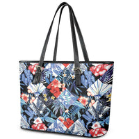Hawaii Tropicana Blue Pattern Leather Tote Bag LT01 - Polynesian Pride