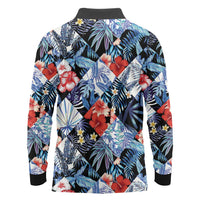 Hawaii Tropicana Blue Pattern Long Sleeve Polo Shirt LT01 - Polynesian Pride