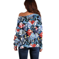 Hawaii Tropicana Blue Pattern Off Shoulder Sweater LT01 - Polynesian Pride