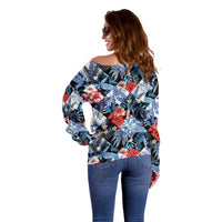 Hawaii Tropicana Blue Pattern Off Shoulder Sweater LT01 - Polynesian Pride