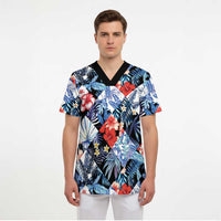 Hawaii Tropicana Blue Pattern Scrub Top - Polynesian Pride