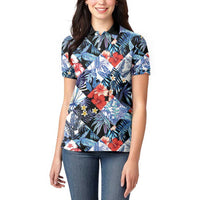 Hawaii Tropicana Blue Pattern Women Polo Shirt - Polynesian Pride