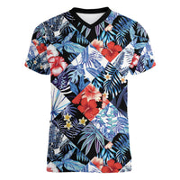 Hawaii Tropicana Blue Pattern Women V-Neck T-Shirt - Polynesian Pride