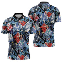 Hawaii Tropicana Blue Pattern Zipper Polo Shirt - Polynesian Pride
