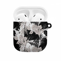 Black White Monotone Tropical Flowers Pattern AirPods Case - Polynesian Pride