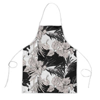 Black White Monotone Tropical Flowers Pattern Apron - Polynesian Pride