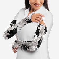 Black White Monotone Tropical Flowers Pattern Arm Sleeves - Polynesian Pride