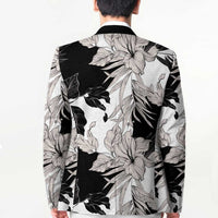 Black White Monotone Tropical Flowers Pattern Blazer - Polynesian Pride