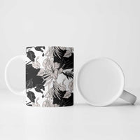 Black White Monotone Tropical Flowers Pattern Ceramic Mug - Polynesian Pride