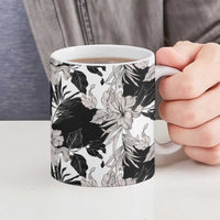 Black White Monotone Tropical Flowers Pattern Ceramic Mug - Polynesian Pride
