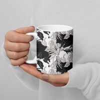 Black White Monotone Tropical Flowers Pattern Ceramic Mug - Polynesian Pride