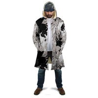 Black White Monotone Tropical Flowers Pattern Cloak - Polynesian Pride