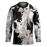 Black White Monotone Tropical Flowers Pattern Hockey Jersey - Polynesian Pride
