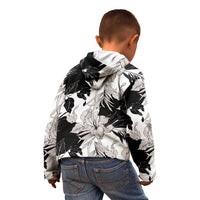 Black White Monotone Tropical Flowers Pattern Kid Hoodie - Polynesian Pride