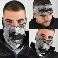 Black White Monotone Tropical Flowers Pattern Neck Gaiter - Polynesian Pride