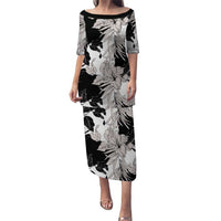 Black White Monotone Tropical Flowers Pattern Puletasi - Polynesian Pride